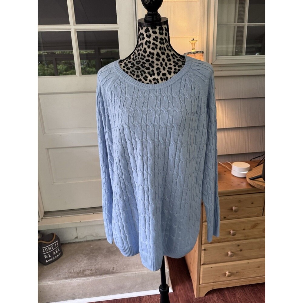 Croft & Barrow Women's Blue Extra Soft Cabled Crew Neck Sweater Size 1X